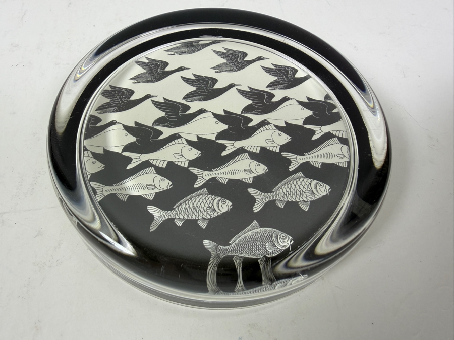 M.C. Escher Sky And Water Tessellation Paperweight With Black Birds And White Fish Optical Illusion Desk Accessory 3.5'W [Photo 2]