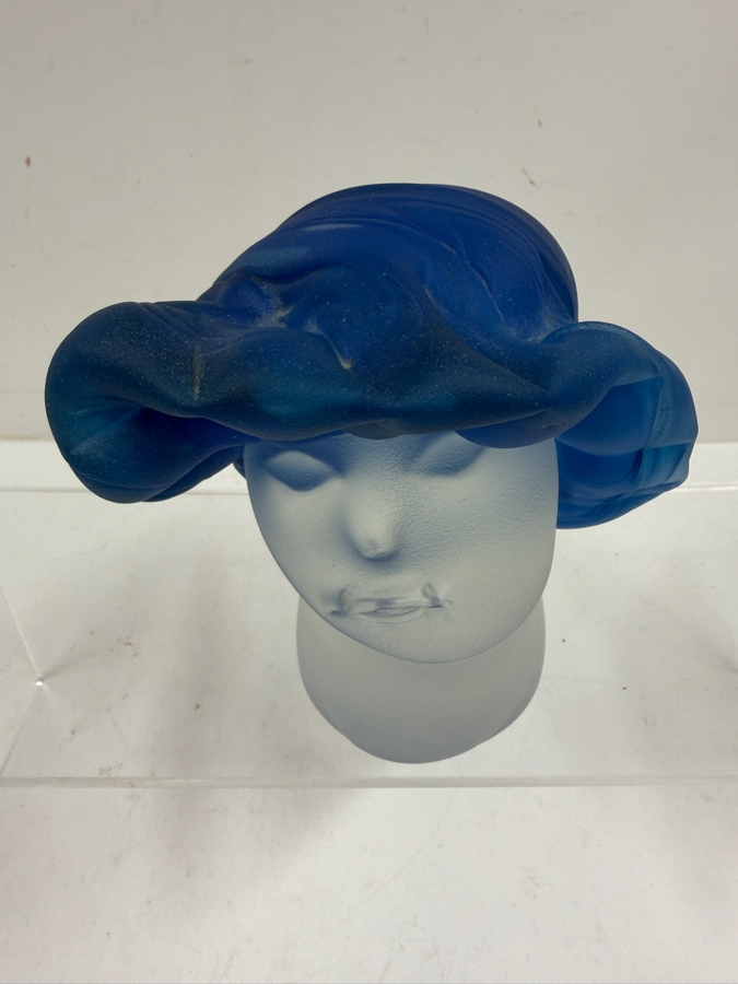 Vintage Blue Frosted Art Glass Bust Sculpture Signed Fellerman & Raabe 1998 5'H  [Photo 3]