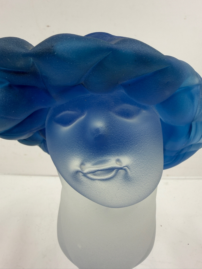 Vintage Blue Frosted Art Glass Bust Sculpture Signed Fellerman & Raabe 1998 5'H  [Photo 2]