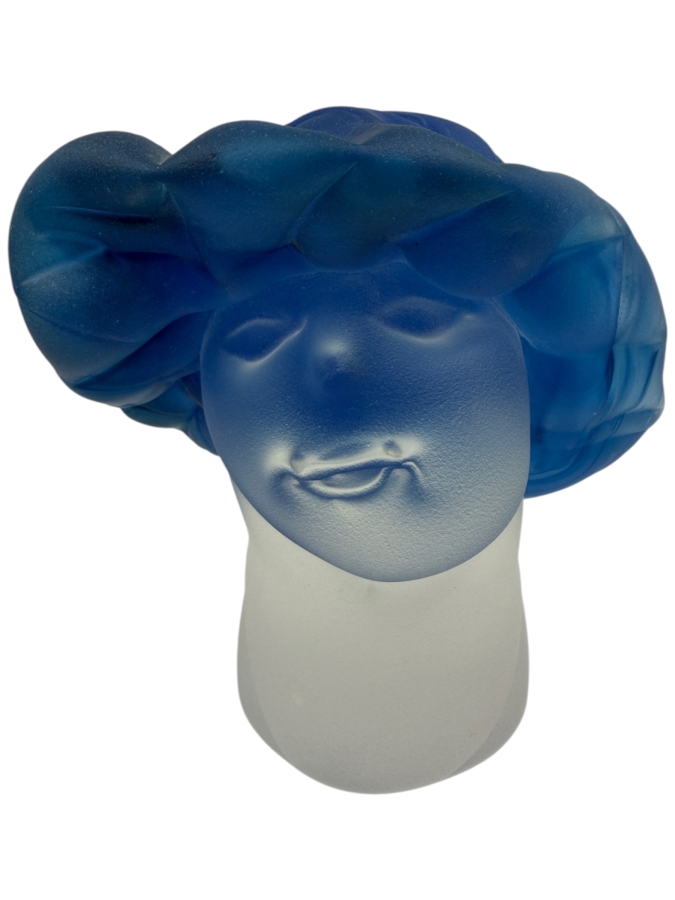 Vintage Blue Frosted Art Glass Bust Sculpture Signed Fellerman & Raabe 1998 5'H 