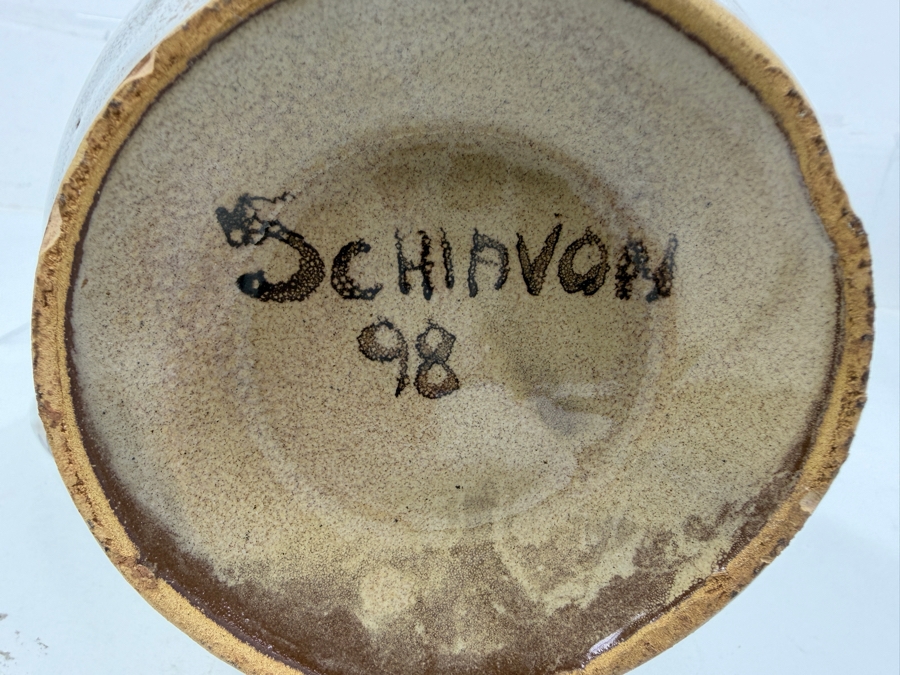 Hand-Painted Elio Schiavon (1925-2004) Courmayeur Italian Ceramic Pottery Pitcher Jug With Large Red Floral Design Zigzag Handle And Signed Base 5.75'H [Photo 4]