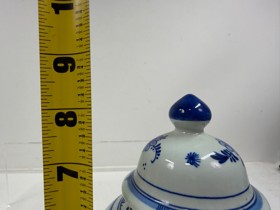 Vintage Royal Delft De Porceleyne Fles Hand Painted Blue And White Floral Lidded Ginger Jar Made In Holland 8.5'H [Photo 7]