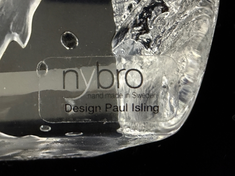 Set Of (2) Swedish Crystal Art Glass Sculptures - Mats Jonasson Kiwi Bird And Nybro Glasbruk Leaping Fish 3.5'H / 5'H [Photo 9]