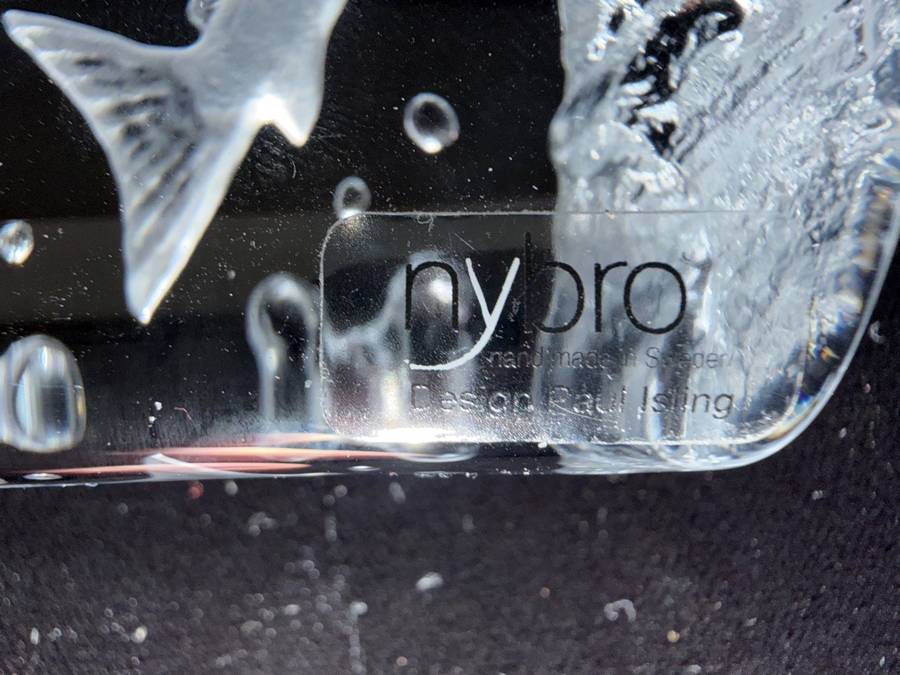 Set Of (2) Swedish Crystal Art Glass Sculptures - Mats Jonasson Kiwi Bird And Nybro Glasbruk Leaping Fish 3.5'H / 5'H [Photo 6]