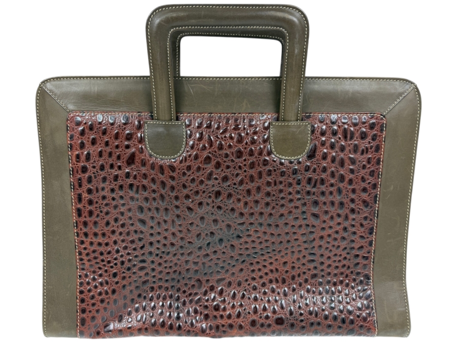 Vintage Escada Leather Crocodile Embossed Document Bag Made In Italy 16'W X 13.5'H
