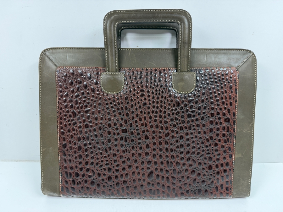 Vintage Escada Leather Crocodile Embossed Document Bag Made In Italy 16'W X 13.5'H [Photo 2]