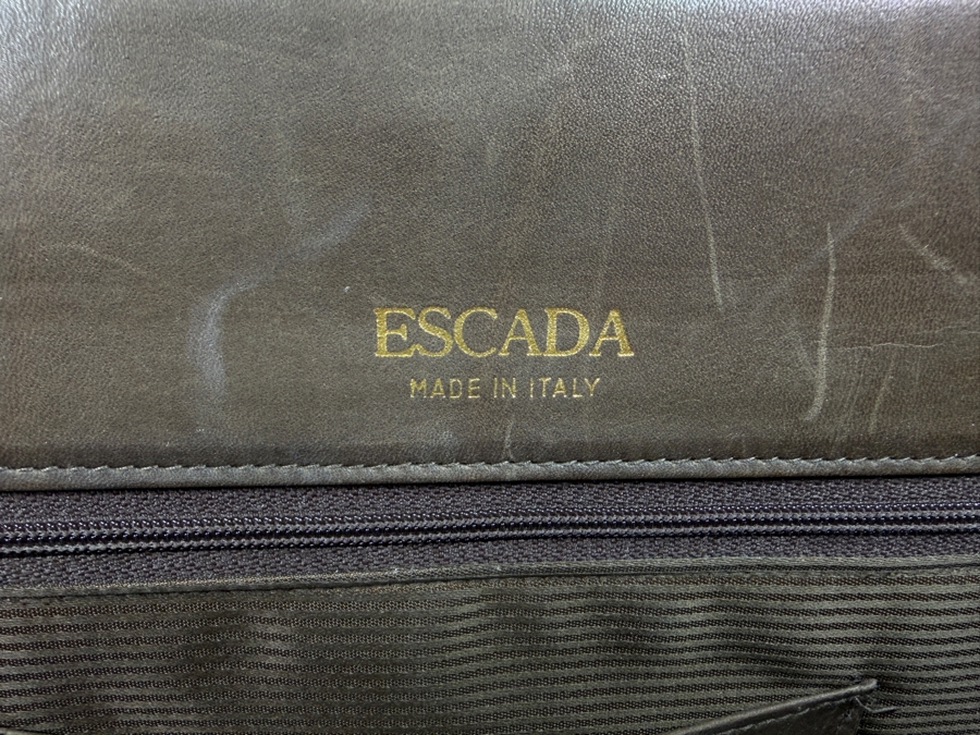 Vintage Escada Leather Crocodile Embossed Document Bag Made In Italy 16'W X 13.5'H [Photo 4]