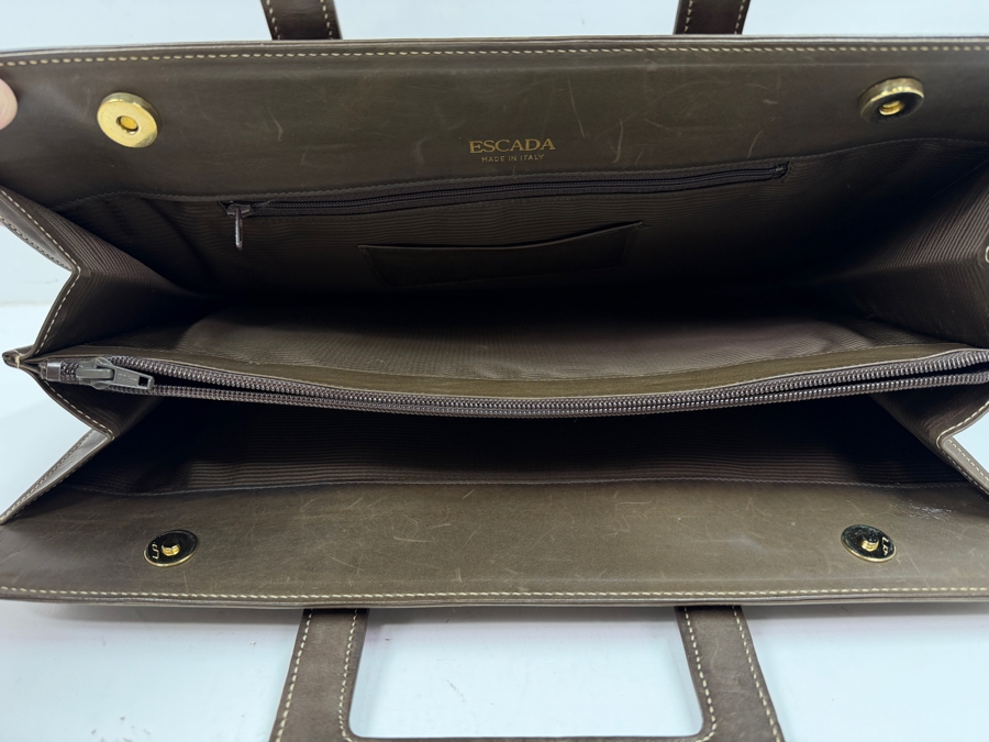 Vintage Escada Leather Crocodile Embossed Document Bag Made In Italy 16'W X 13.5'H [Photo 3]