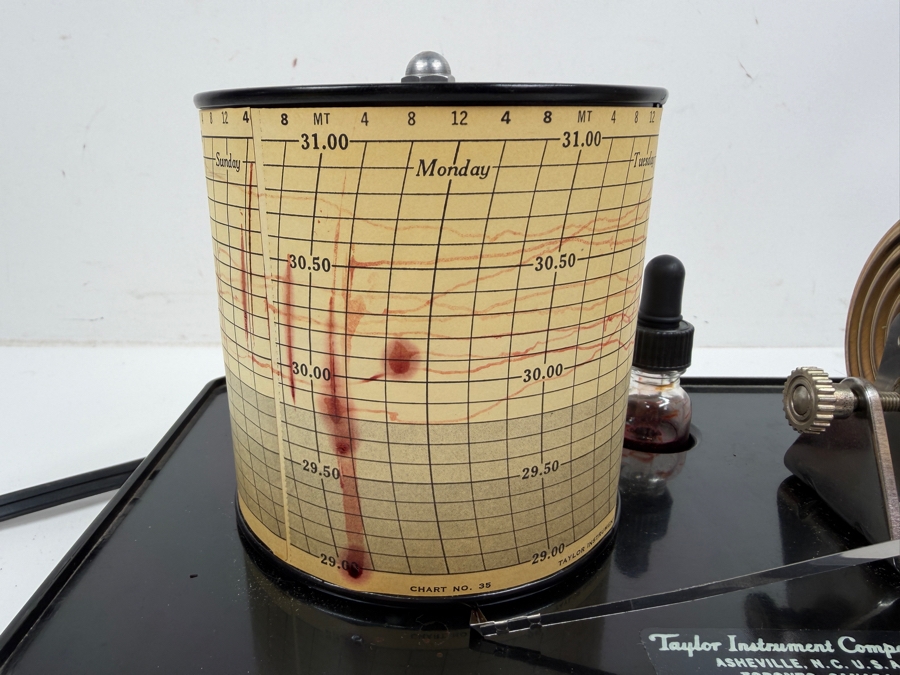 Vintage Taylor Weather-Hawk Stormoscope Barograph Model 6450 Electric Recording Drum Barometer Untested [Photo 6]