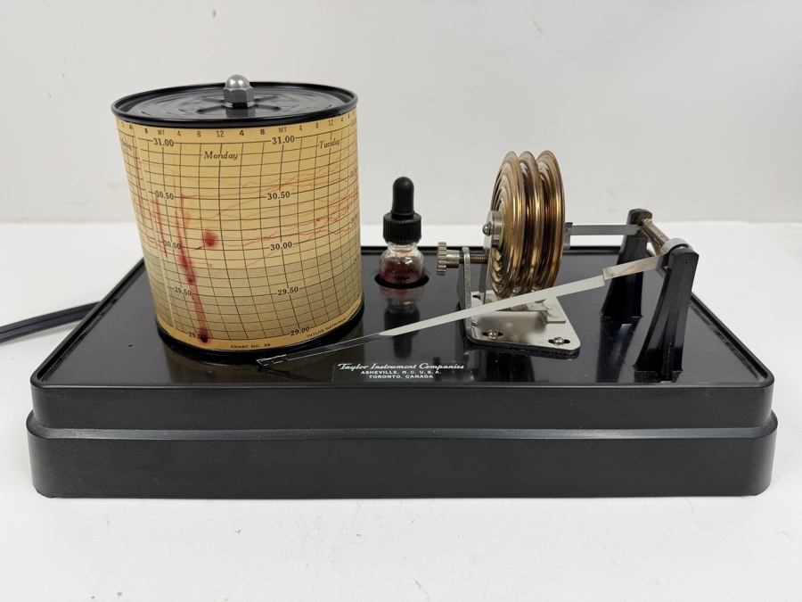 Vintage Taylor Weather-Hawk Stormoscope Barograph Model 6450 Electric Recording Drum Barometer Untested [Photo 4]
