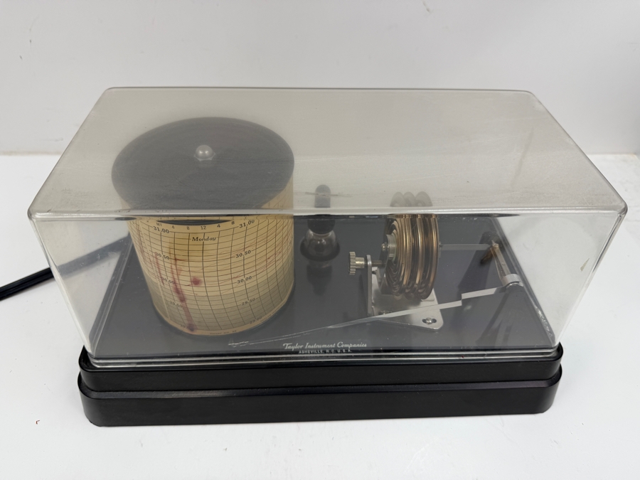 Vintage Taylor Weather-Hawk Stormoscope Barograph Model 6450 Electric Recording Drum Barometer Untested [Photo 3]