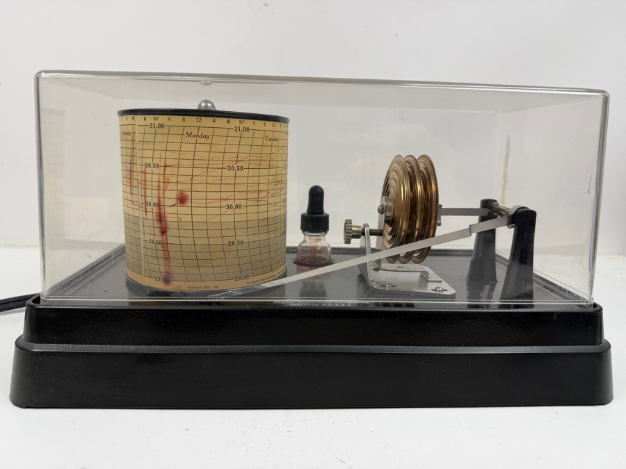 Vintage Taylor Weather-Hawk Stormoscope Barograph Model 6450 Electric Recording Drum Barometer Untested [Photo 2]