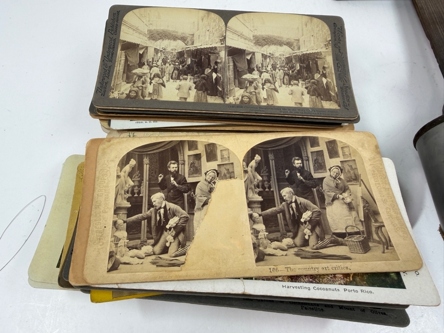Antique Monarch Stereoscope Viewer With Stack Of 78 Stereograph Cards [Photo 10]