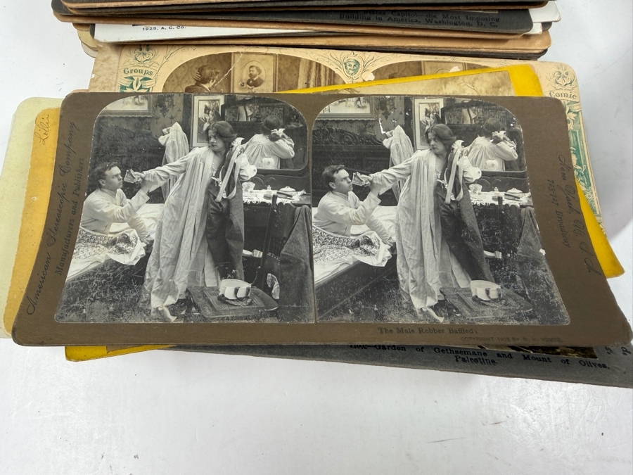 Antique Monarch Stereoscope Viewer With Stack Of 78 Stereograph Cards [Photo 9]