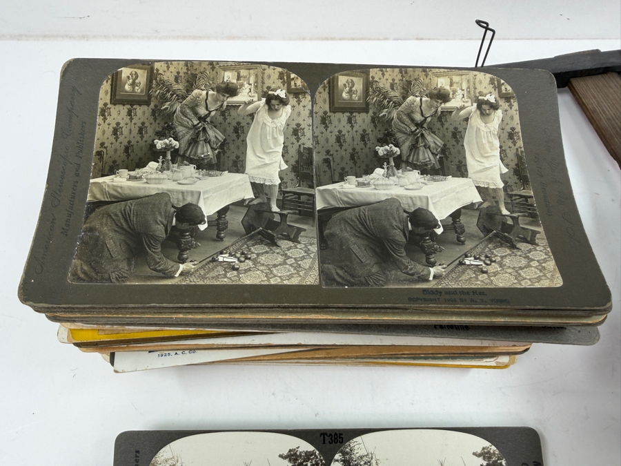 Antique Monarch Stereoscope Viewer With Stack Of 78 Stereograph Cards [Photo 5]