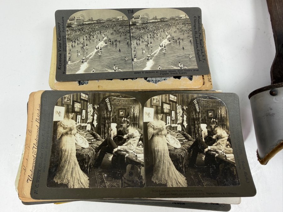 Antique Monarch Stereoscope Viewer With Stack Of 78 Stereograph Cards [Photo 15]