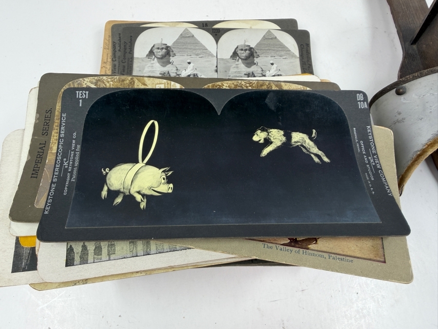 Antique Monarch Stereoscope Viewer With Stack Of 78 Stereograph Cards [Photo 16]