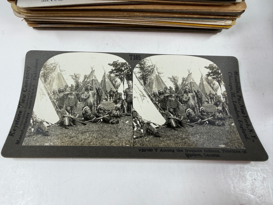 Antique Monarch Stereoscope Viewer With Stack Of 78 Stereograph Cards [Photo 2]