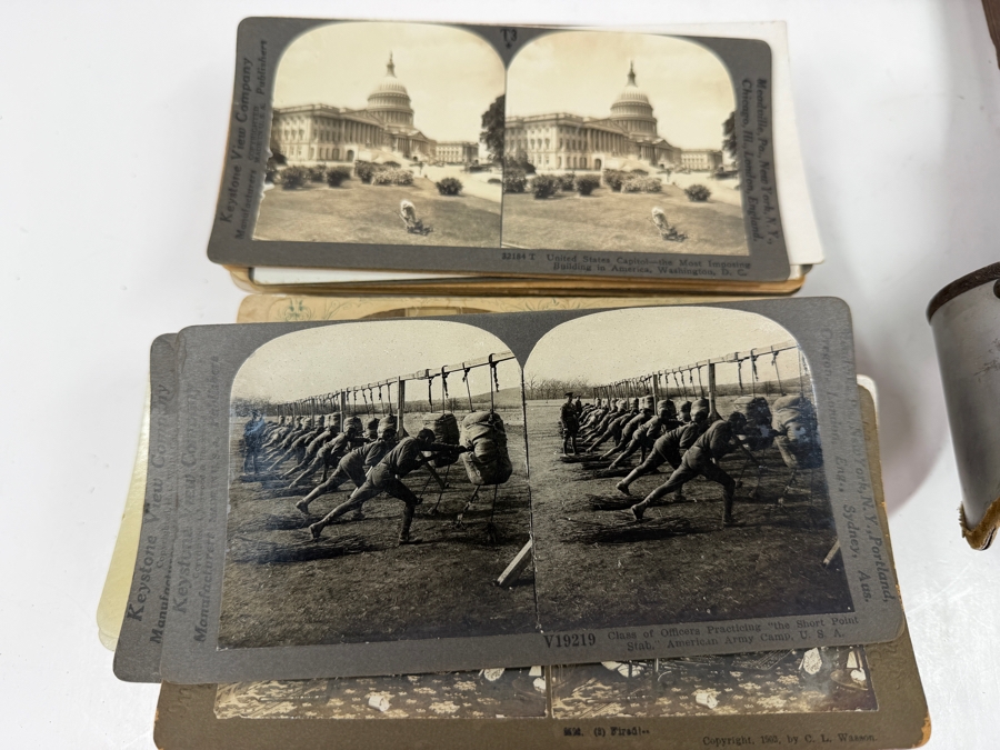 Antique Monarch Stereoscope Viewer With Stack Of 78 Stereograph Cards [Photo 12]