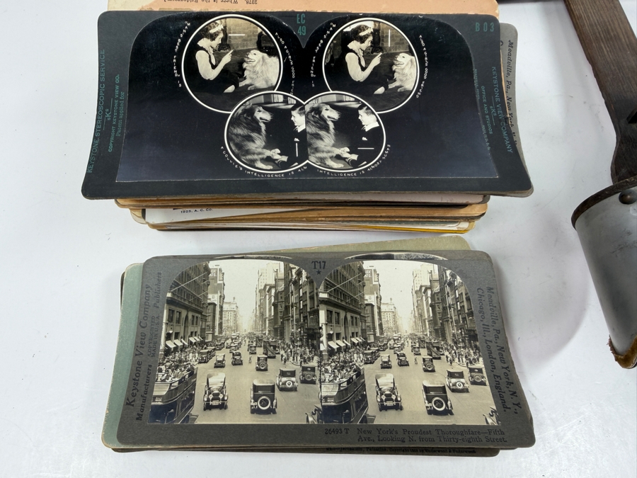 Antique Monarch Stereoscope Viewer With Stack Of 78 Stereograph Cards [Photo 7]