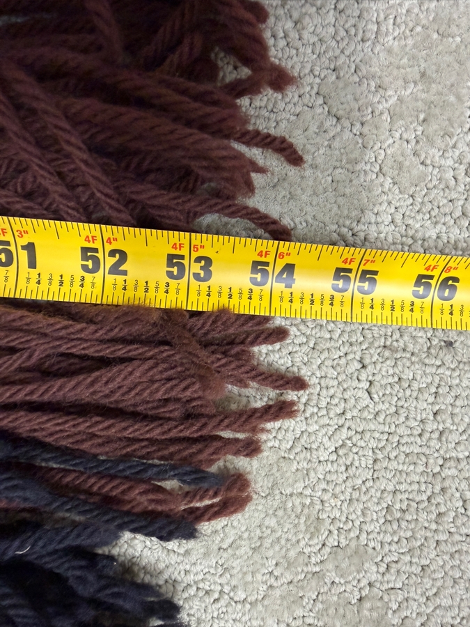 Vintage Signed Fausto Mid Century Modern Woven Textile Art Wall Hanging With Abstract Geometric Yellow Sun Tapestry With Long Fringe Black Brown Color Block 27'W X 54'H [Photo 5]