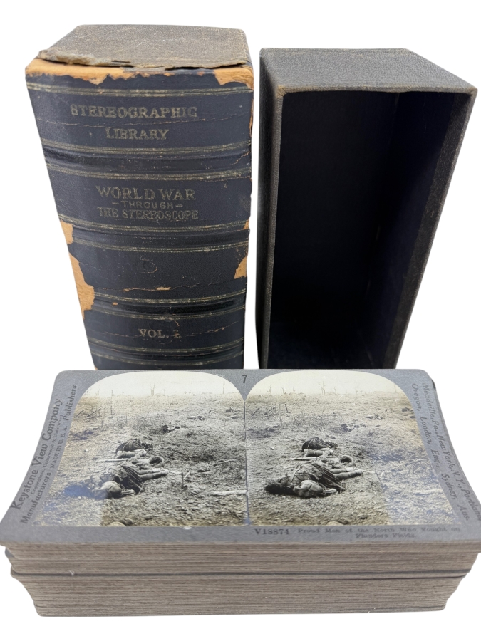 Antique Keystone View Company Stereographic Library World War Through The Stereoscope Volume I Box Set With 43 Vintage Military Stereoview Cards