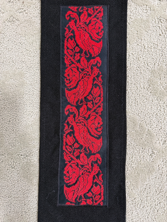 Old Authentic Bedouin Embroidery From Israel With Red Bird And Floral Pattern 7'W X 22'H [Photo 2]