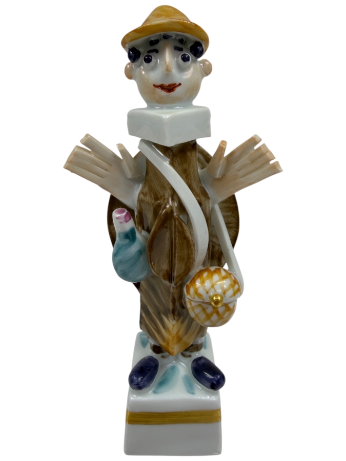 Meissen Modernist Porcelain Cubist Style Figurine By Peter Strang Model 81832 Hand Painted Traveling Man 4'H