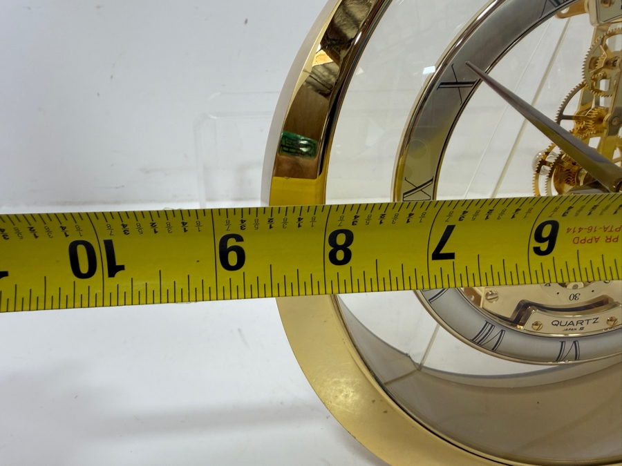 Seiko Quartz Gold Tone Round Skeleton Desk Mantel Clock With Exposed Gears And Roman Numerals Model QAW113G Made In Japan 8.5'W X 8.5'H [Photo 7]