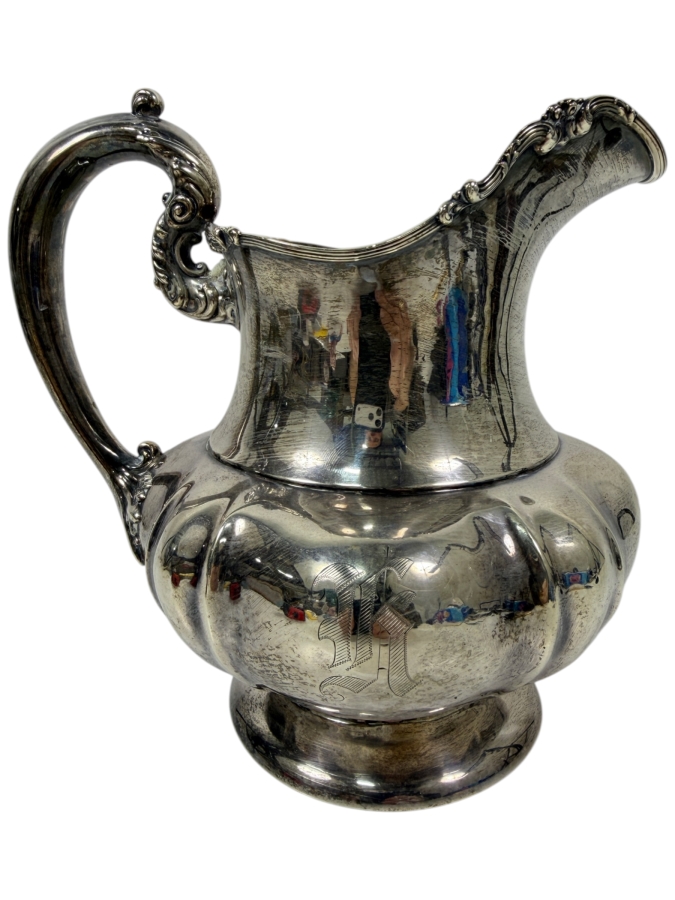 Vintage Poole Sterling Silver Lancaster Rose Water Pitcher With Ornate Floral Repousse Detailing 8'H 486.8g $1,297 Silver Melt Value