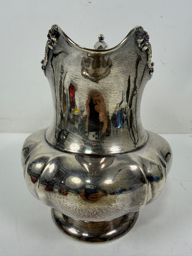 Vintage Poole Sterling Silver Lancaster Rose Water Pitcher With Ornate Floral Repousse Detailing 8'H 486.8g $1,297 Silver Melt Value [Photo 3]