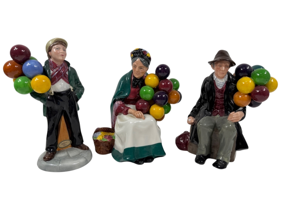 Vintage Royal Doulton Figurines From The Balloon Seller Series Including Old Balloon Seller #HN1315 Balloon Man #HN1954 Balloon Boy #HN29324 7'H - 8'H