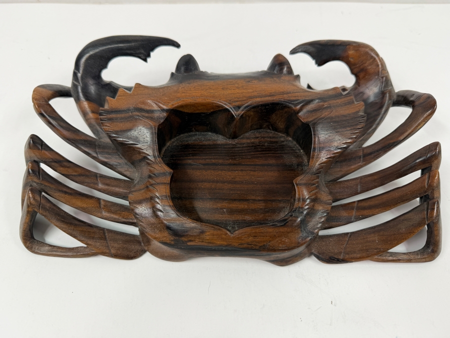 Large Hand Carved Wooden Crab Dish / Bowl Signed 11'W X 6'D [Photo 3]