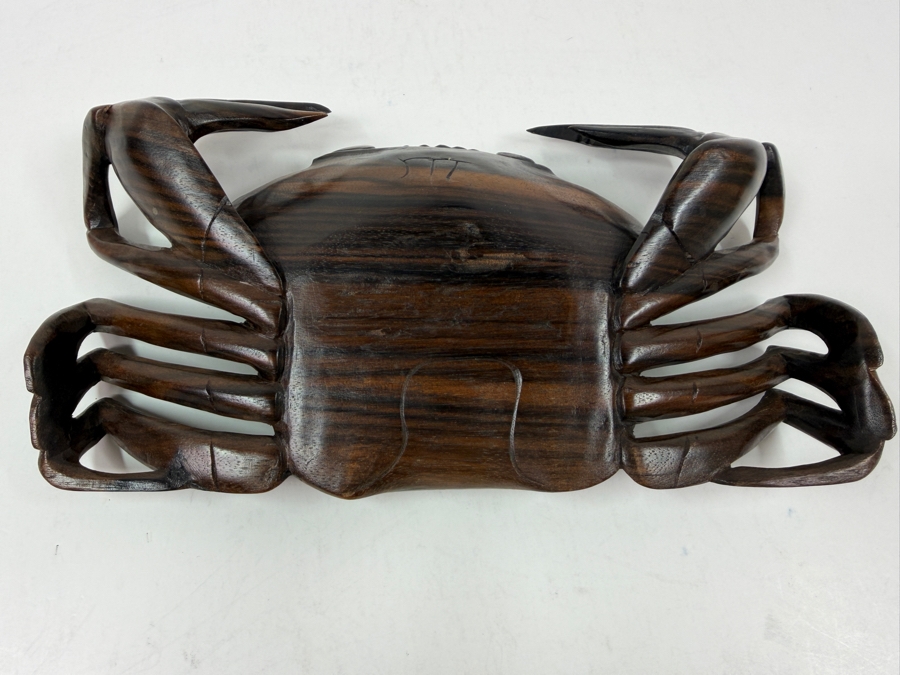 Large Hand Carved Wooden Crab Dish / Bowl Signed 11'W X 6'D [Photo 4]