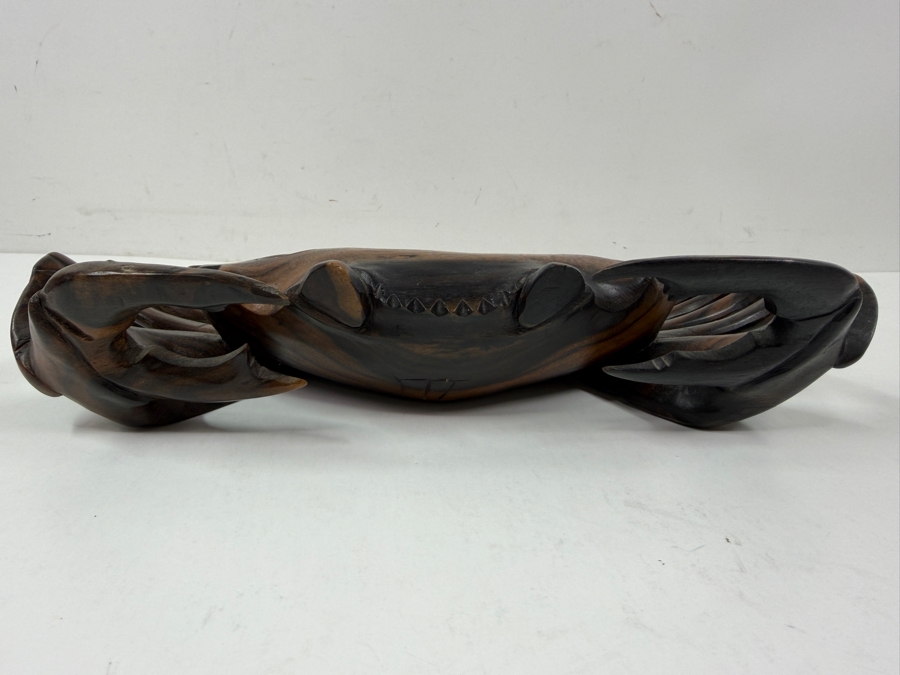 Large Hand Carved Wooden Crab Dish / Bowl Signed 11'W X 6'D [Photo 6]
