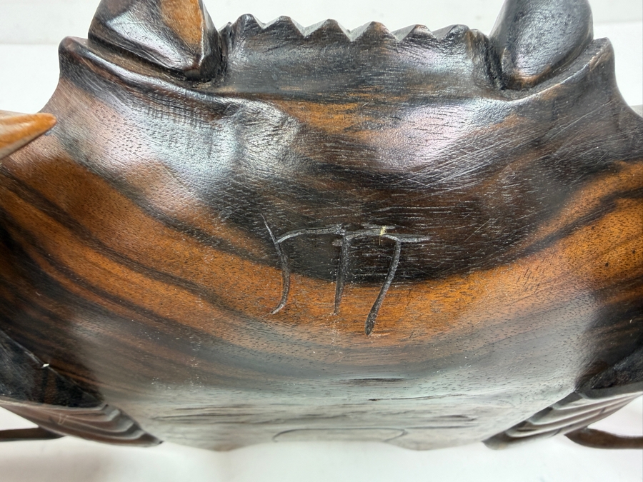 Large Hand Carved Wooden Crab Dish / Bowl Signed 11'W X 6'D [Photo 5]