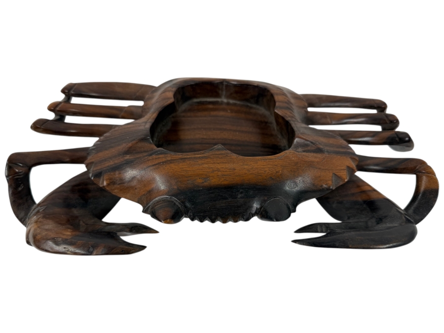 Large Hand Carved Wooden Crab Dish / Bowl Signed 11'W X 6'D