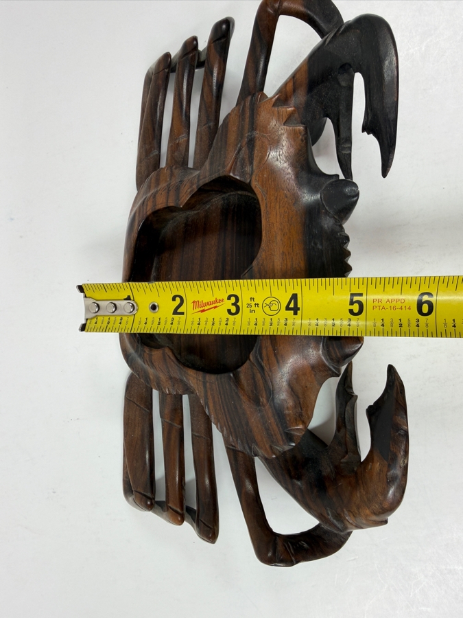 Large Hand Carved Wooden Crab Dish / Bowl Signed 11'W X 6'D [Photo 8]