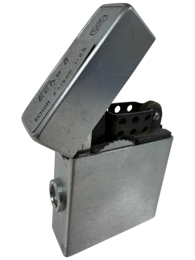 Rare Vintage Suzuki Optical Company Echo 8 Subminiature Spy Camera Hidden In A Silver Cigarette Lighter With Echor 15mm Lens