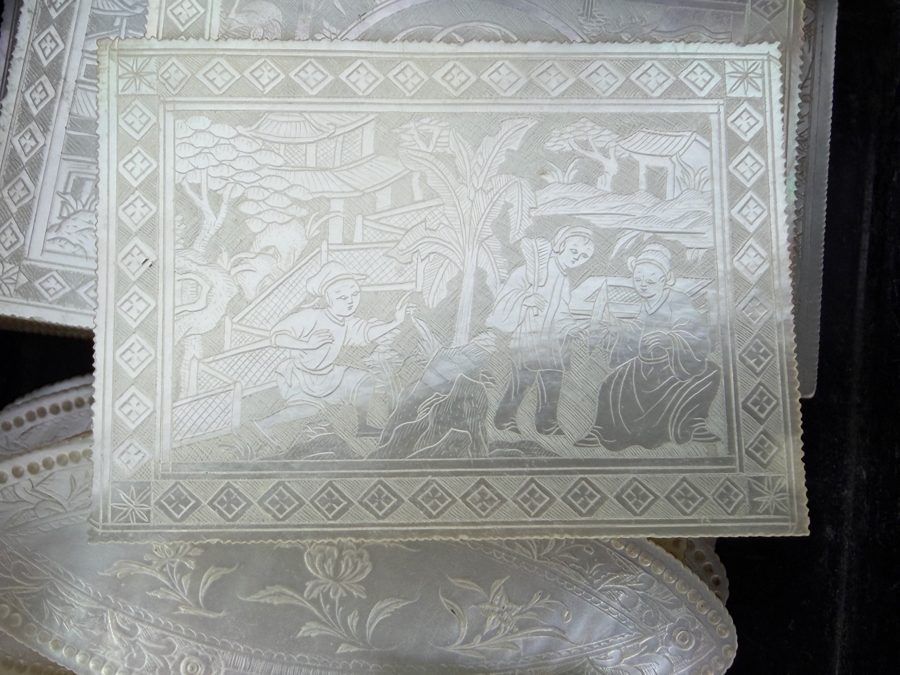 Antique Circa 1795 Chinese Lacquer Gaming Box Containing (120) Chinese Carved Mother Of Pearl Gambling Counters And 1870 Goodall Playing Cards 12'W X 10'D X 3'H With Original Invoice Purchased In 1984 In London, England For $1,139 [Photo 13]