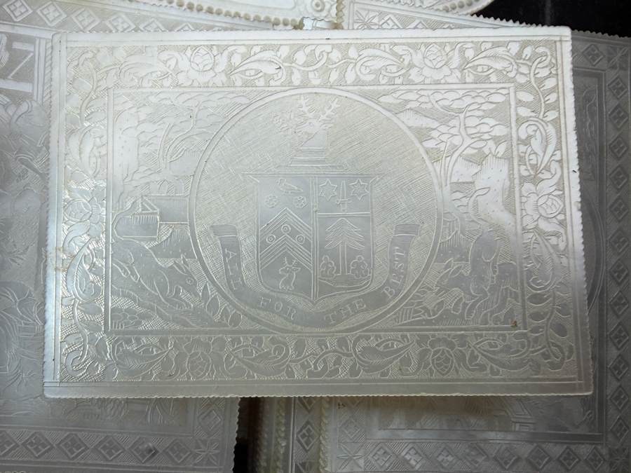 Antique Circa 1795 Chinese Lacquer Gaming Box Containing (120) Chinese Carved Mother Of Pearl Gambling Counters And 1870 Goodall Playing Cards 12'W X 10'D X 3'H With Original Invoice Purchased In 1984 In London, England For $1,139 [Photo 9]