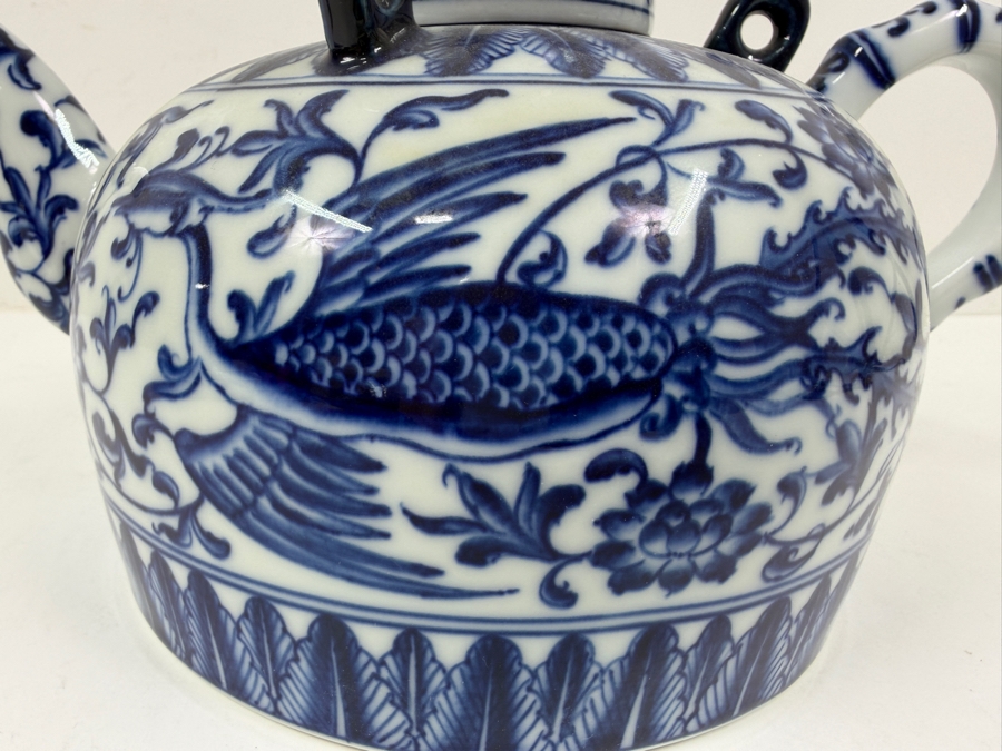 Chinese Blue And White Porcelain Teapot With Base Mark 9.5'W X 5.5'H [Photo 3]