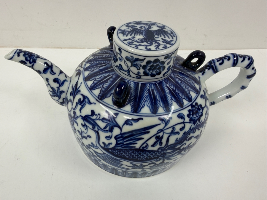 Chinese Blue And White Porcelain Teapot With Base Mark 9.5'W X 5.5'H [Photo 4]