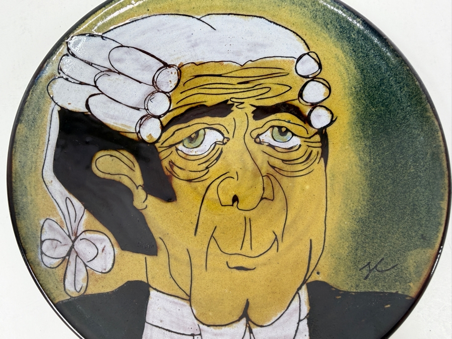 Vintage Chelsea England Footed Art Pottery Plate Hand Painted Caricature Portrait Of A Judge / Lawyer Signed JC 6.5'W X 1.5'H [Photo 2]