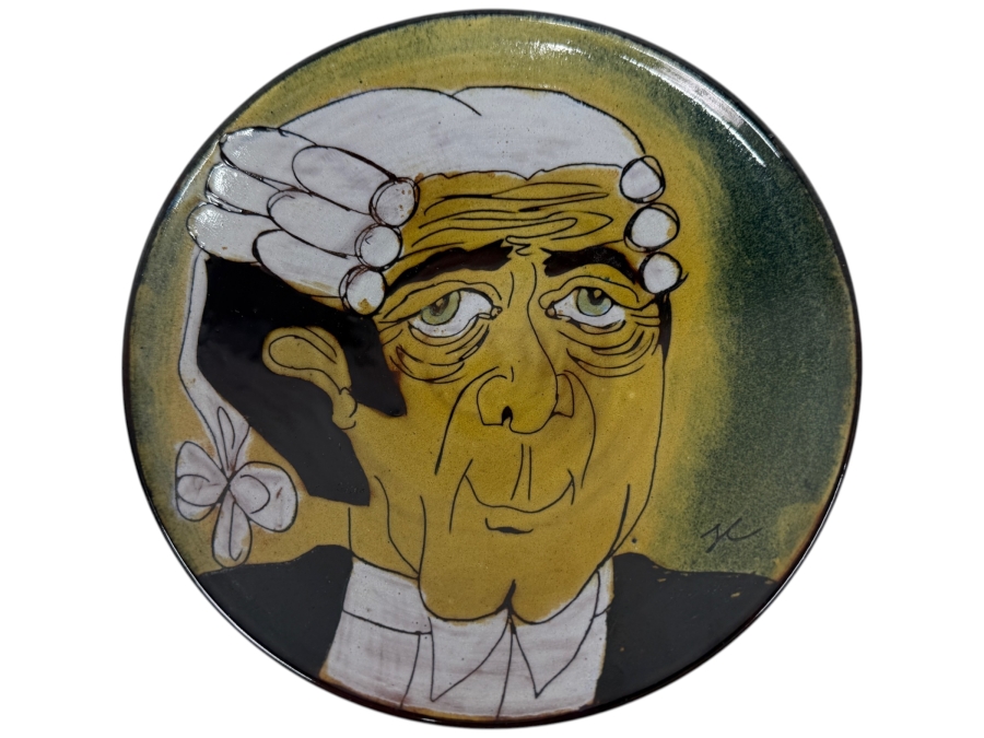 Vintage Chelsea England Footed Art Pottery Plate Hand Painted Caricature Portrait Of A Judge / Lawyer Signed JC 6.5'W X 1.5'H