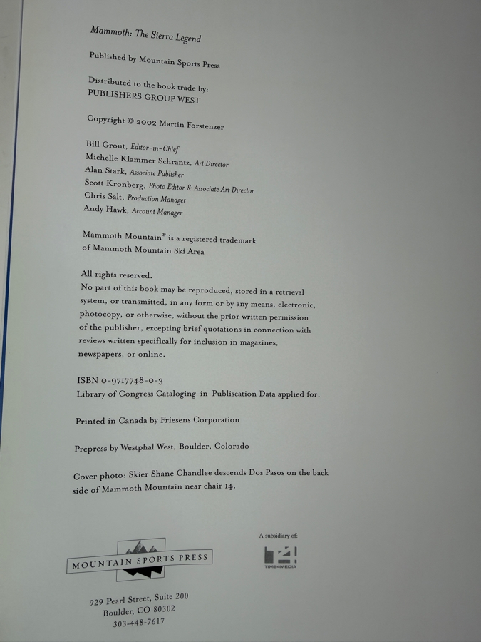 Author Signed Mammoth The Sierra Legend By Martin Forstenzer Mountain Sports Press 2002 Skiing Photography Book [Photo 2]