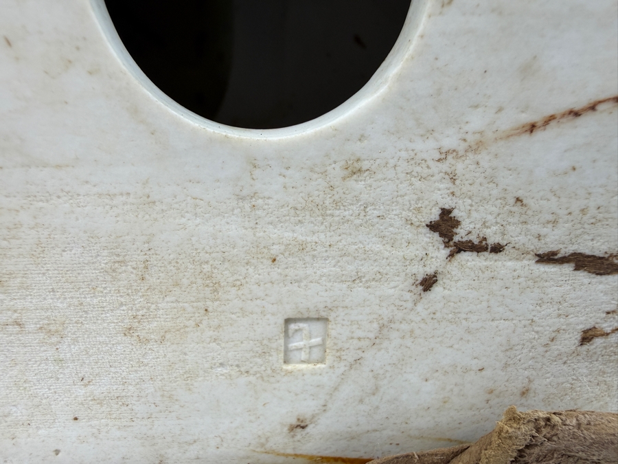 Pair Of Vintage Chinese Famille Jaune Porcelain Guardian Lion Foo Dog Statues With Polychrome Glaze And Workshop Maker Marks - See Photos For Condition (One Has Chips Along Base) 8.5'W X 6'D X 12'H [Photo 14]