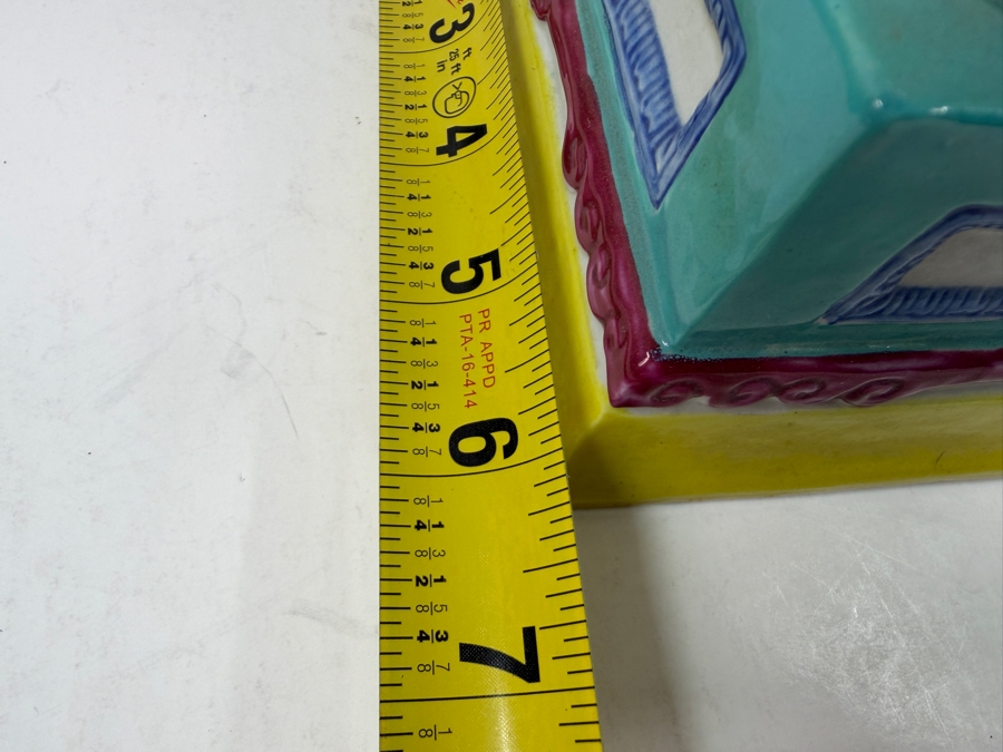 Pair Of Vintage Chinese Famille Jaune Porcelain Guardian Lion Foo Dog Statues With Polychrome Glaze And Workshop Maker Marks - See Photos For Condition (One Has Chips Along Base) 8.5'W X 6'D X 12'H [Photo 16]