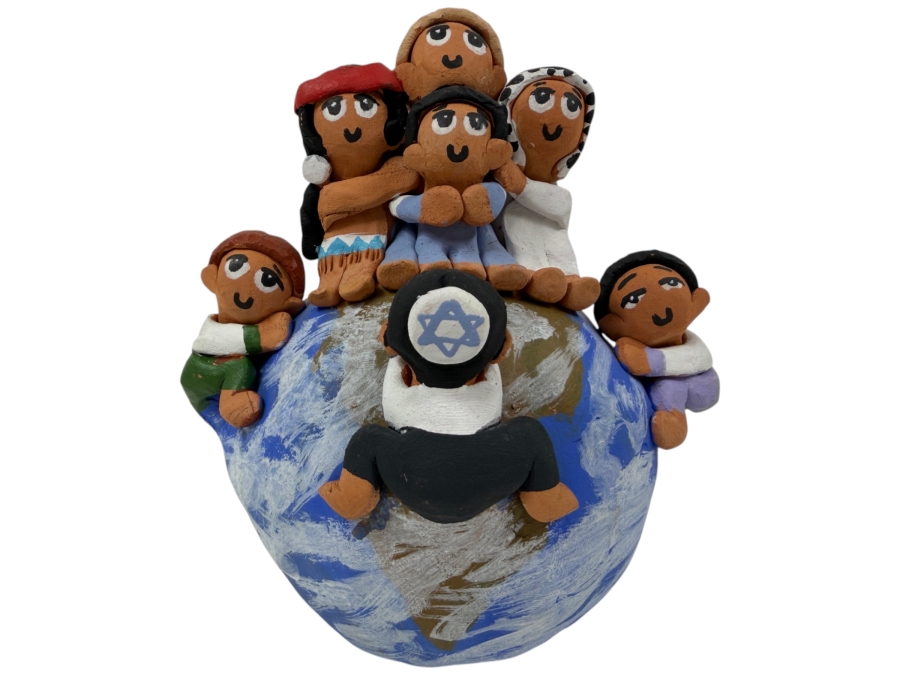 Vintage Signed Ramey 93 Handcrafted Terra Cotta Pottery Storyteller Children Of The World Sculpture 7.5'H