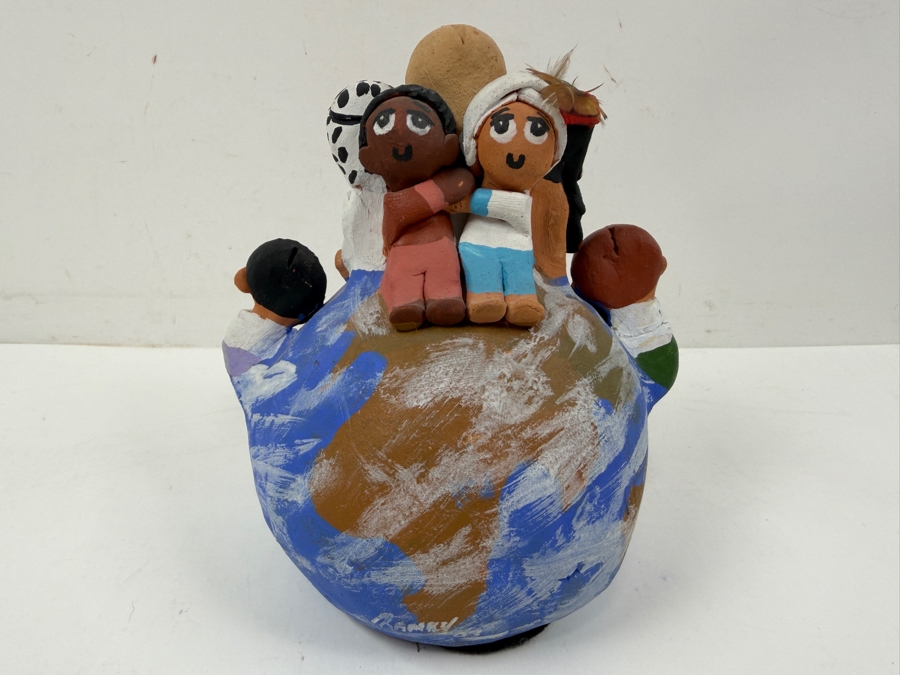 Vintage Signed Ramey 93 Handcrafted Terra Cotta Pottery Storyteller Children Of The World Sculpture 7.5'H [Photo 3]